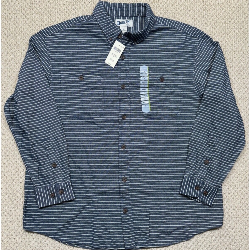 Duluth Trading Flannel Shirt Mens XL Blue Striped Free Swingin Relaxed Fit NEW